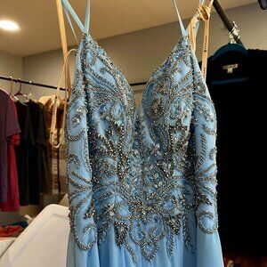 Faviana Designer Baby Blue Prom Dress